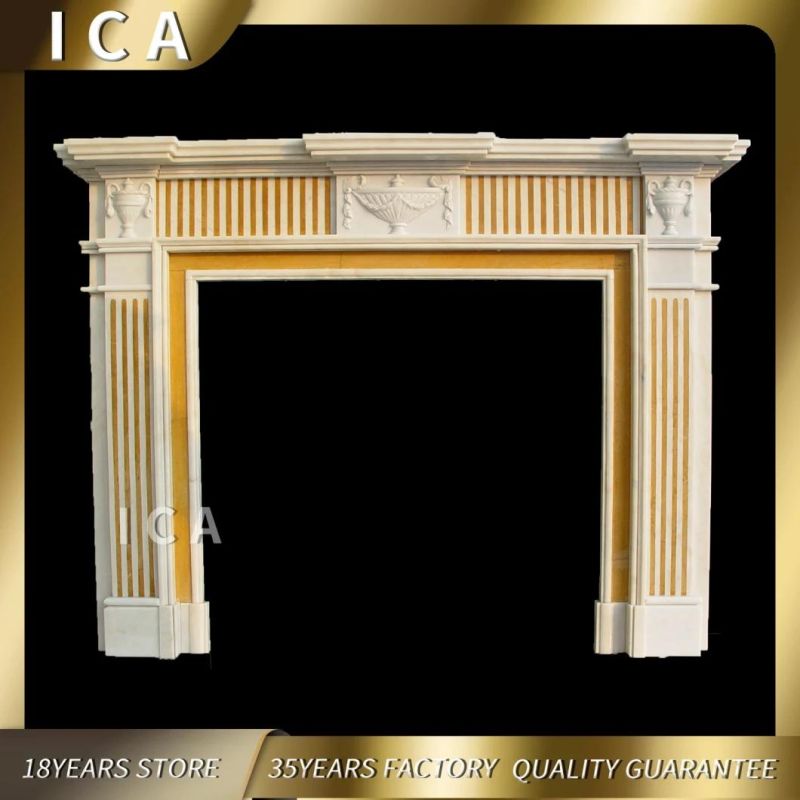 China Modern Free Standing Mix Color Natural Stone Indoor Fireplace