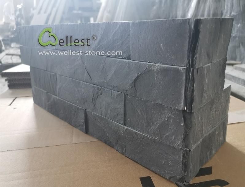 Natural Split Black Slate Culture Ledge Stone Stacked Wall Panel