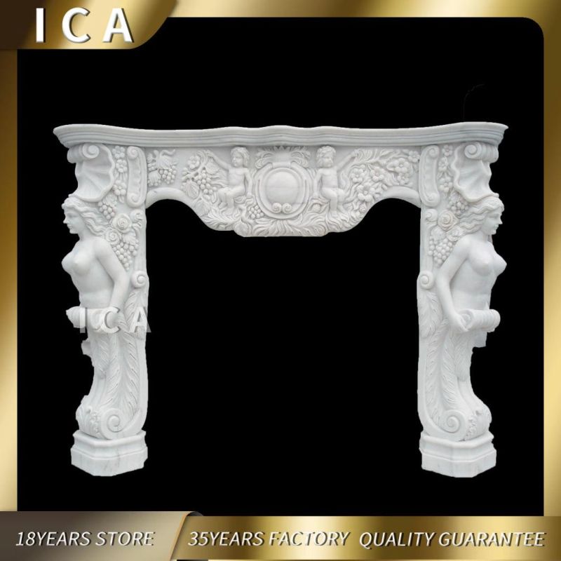 Modern Design with Decorative Flame Electric White Fireplace Mantel Surround