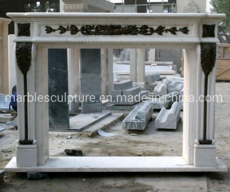 White Marble Fireplace Carved Bronze Sculpture (SYMF-259)