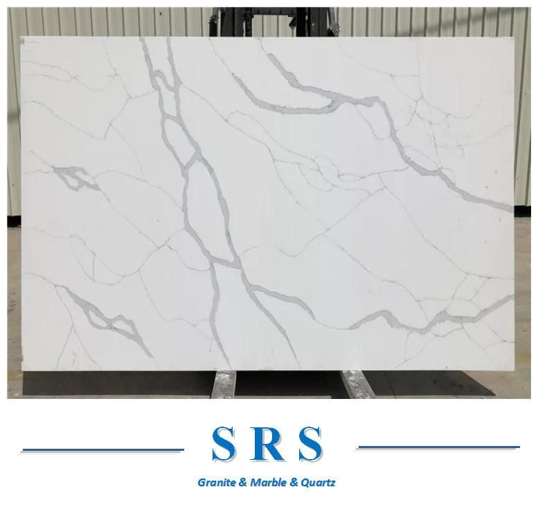 Artificial Calacatta White Quartz Various Veins Type for Wall Countertop Interior Decoration