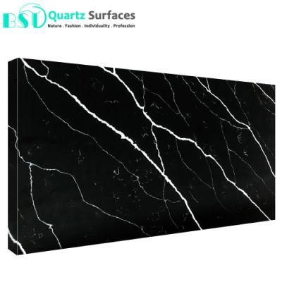 Ready to Ship Faux Marble Marquina Black Artificial Quartz Stone