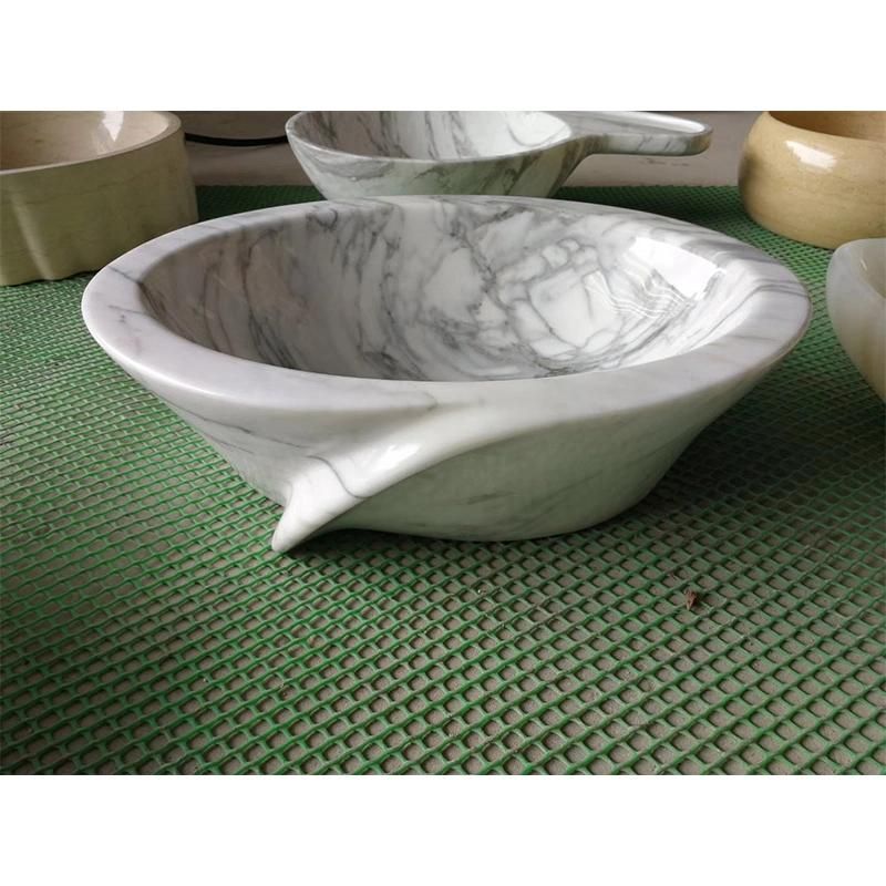 Modern Designed Polished Carrara White Natural Marble Stone Basin Bathroom Sink Small Size Wash Basin Single Basin