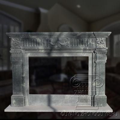 Geart Qauality Hand Carved Green Color Classic Design Natural Marble Fireplace