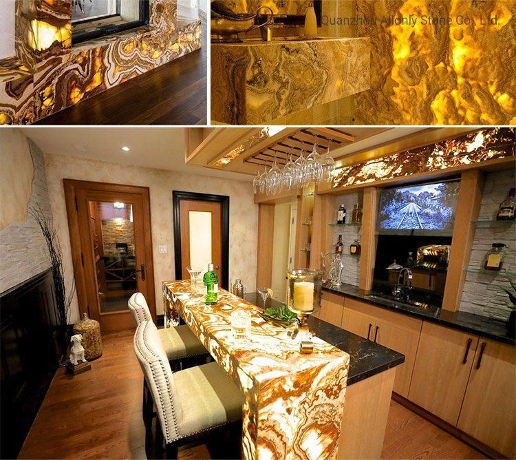 Natural Backlit Interior Wall Cladding Panel Transparent Wooden Vein Onyx