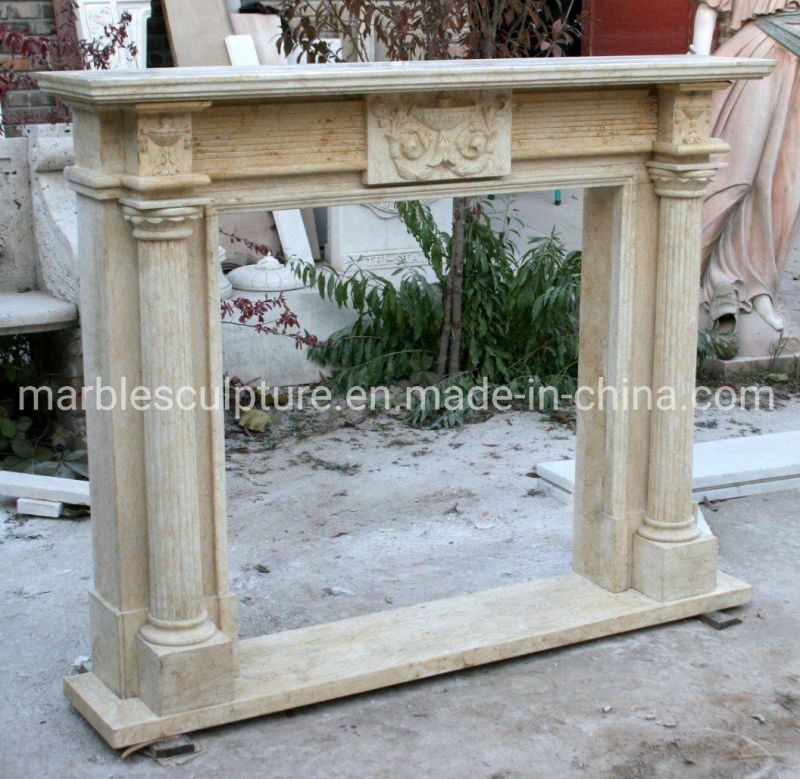 Natural Antique Stone Carved Column Stone Fireplace (SYMF-253)
