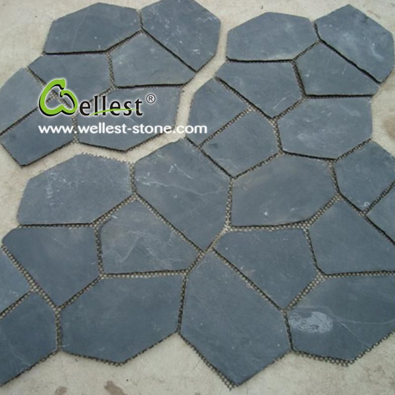 Irregular Black Slate Flagstone for Outdoor Paving (S018 black slate flagstone)
