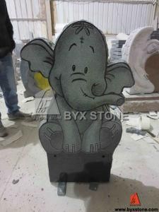 Black Engrave Tombstone Natural Granite Laser Etching Elephant Headstone