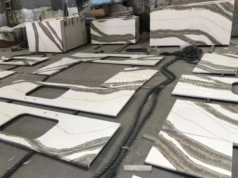 Custom Made Artificial Quartz Panda White Bathroom Countertop with Backsplash