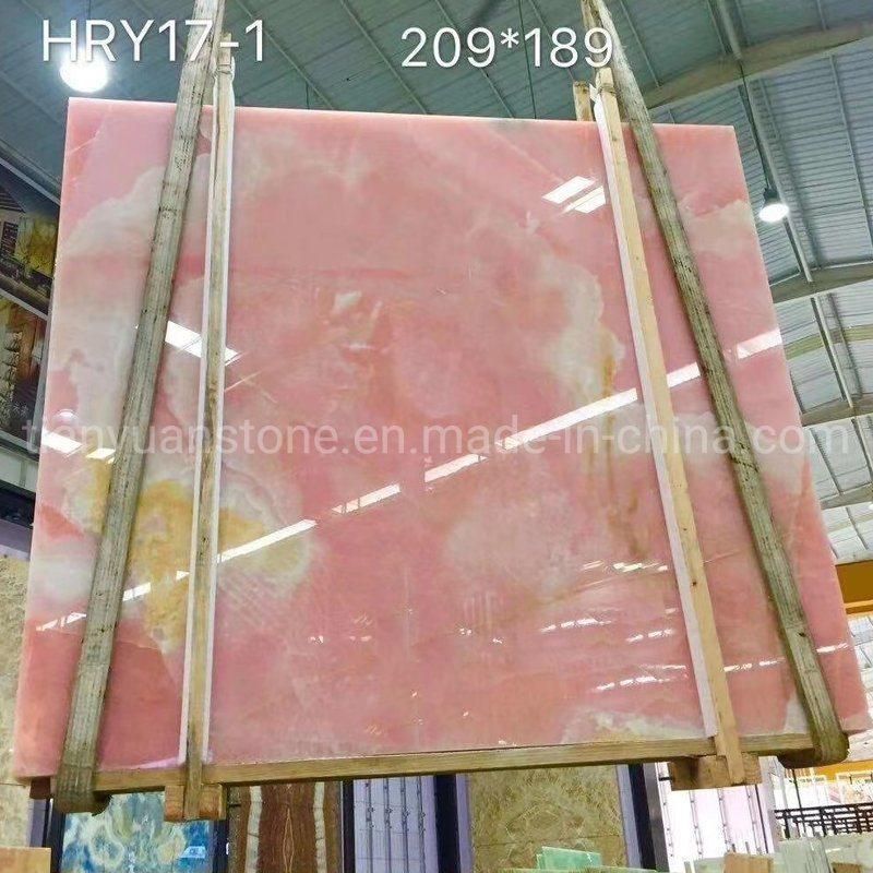 Luxury Backlit Pink Onyx Texture Marble Wall Slab for Villa
