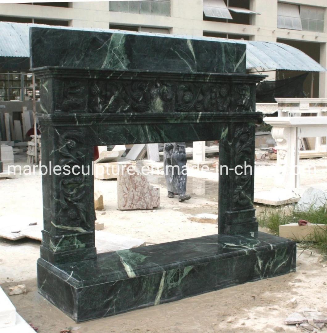 New Design Natural Stone Green Marble Fireplace Indoor Decoration (SYMF-146)
