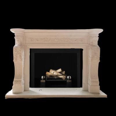 Custom Made White Marble Contemporary Girl Carving Fireplace Mantel