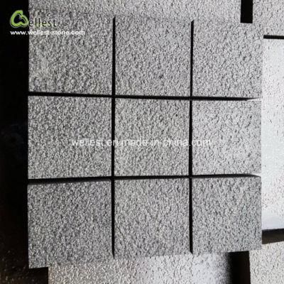 Bush Hammered Black Granite Cobblestone on Mesh for Exterior Patio Paving