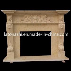 Beige Marble Stone Fireplace Mantel and Surround for Indoor Decoration