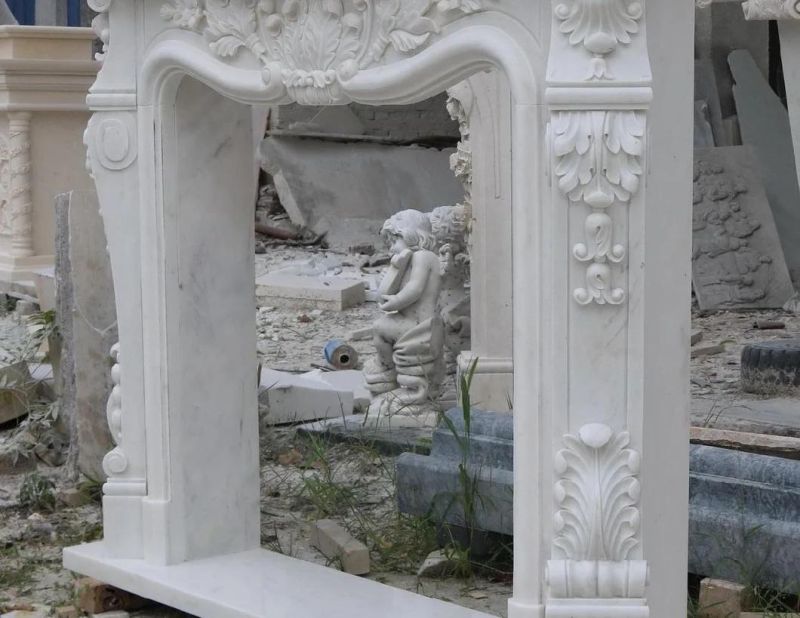 Simple Hand Caving Natural Stone Marble Fireplace Mantel for Indoor