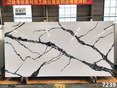 White Quartz Stone Slab for Countertops with Black Veins