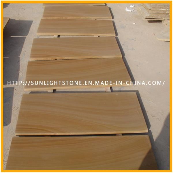 High-Quality Yellow Wooden Vien Sandstone Wall Tile