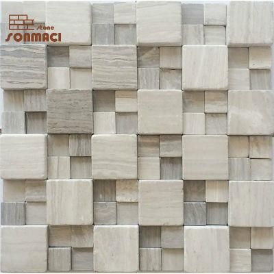 Natural Beige Travertine Stone Mosaic 3D Designs for Floor and Wall Tile