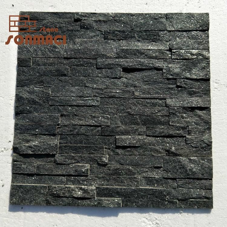 Black Quartz Rough Edge Stacked Stone Veneers