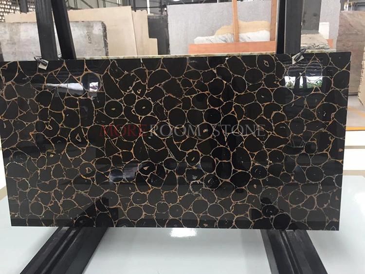 Black Agate Gemstone Translucent Slab for Kitchen/Livingroom/Bedroom