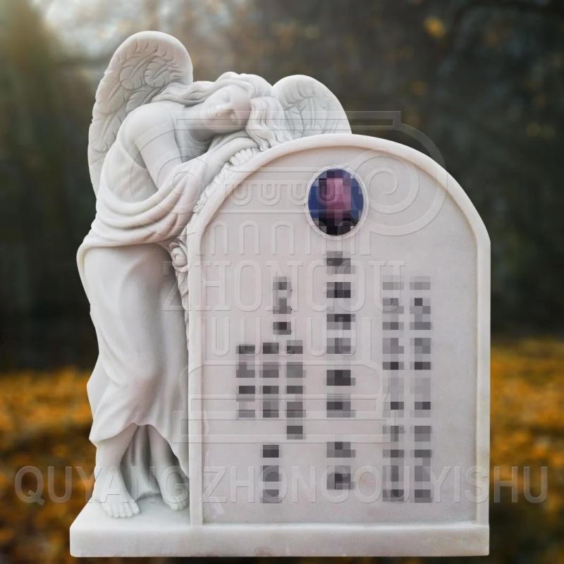 White Marble Stone Monument and Angel Sculpture Tombstone