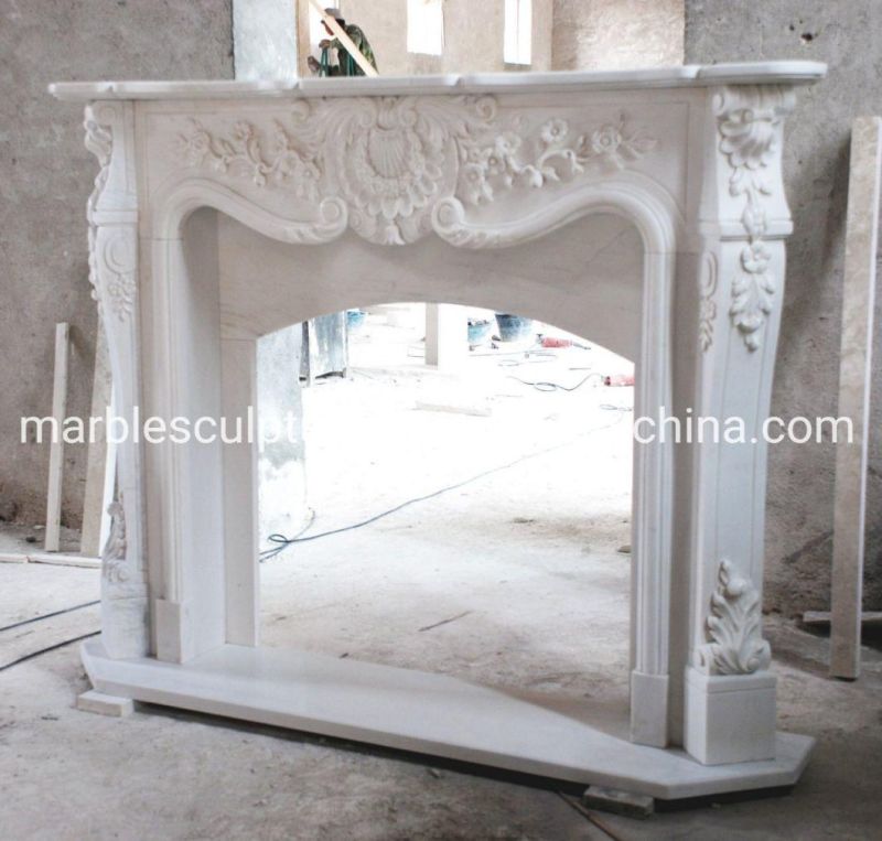 Custom Home Decorative European Style White Marble Fireplace (SYMF-161)