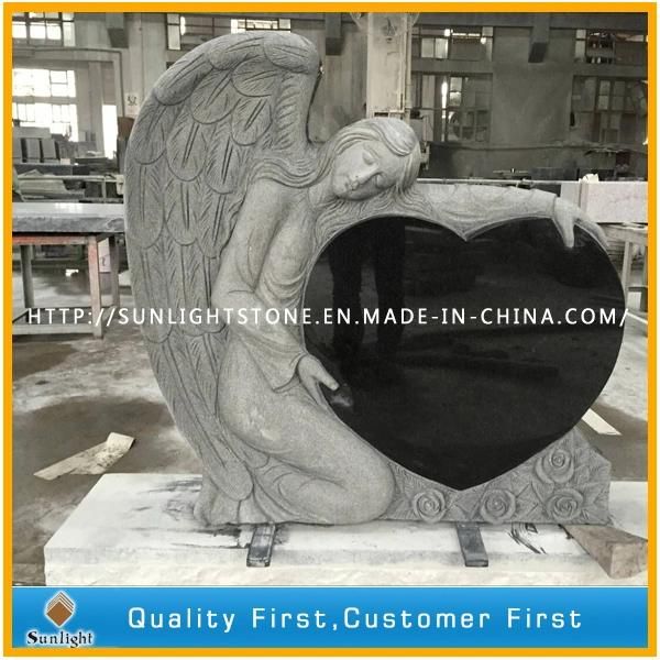 Hand Carved Shanxi Black Granite Marble Headstone Design