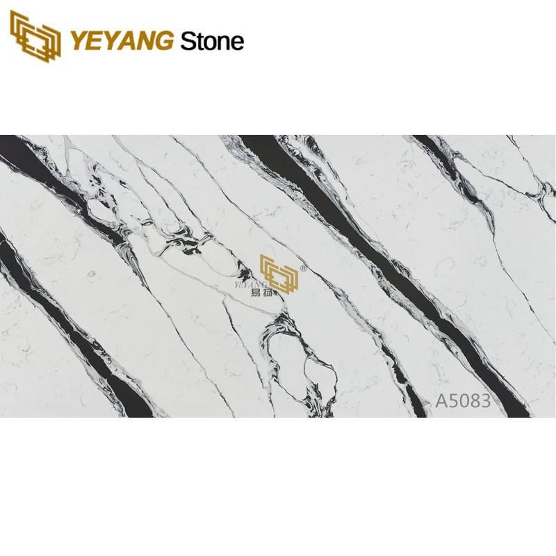 Hot Selling Calacatta White Quartz Slab with Black Veins for Kitchen/Islan/Background/Interior/Decorationd/Countertop