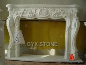 White Marble Stone Fireplace Mantel with Flower Carving