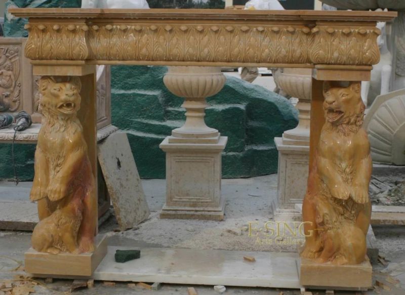 Good Carving Modern Large Yellow Marble Fireplace