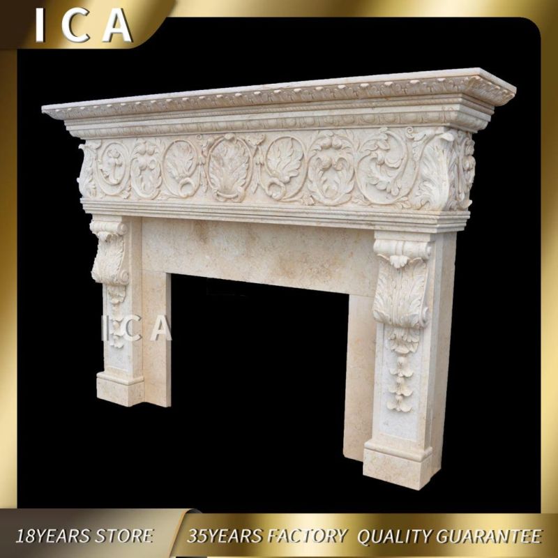 High-Quality Hand Carved Decorative Indoor Natural Stone Marble Fireplace