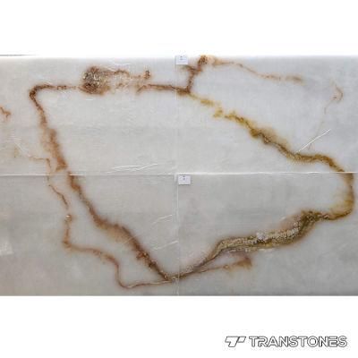 Customized Polished Onyx Stone Translucent Continuous Veins Alabaster Wall Panel