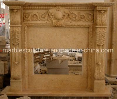 Hot Selling Carved Natural Beige Marble Fireplace (SYMF-208)