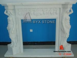Custom White Marble Carved Electric Fireplace for Interior Decorative