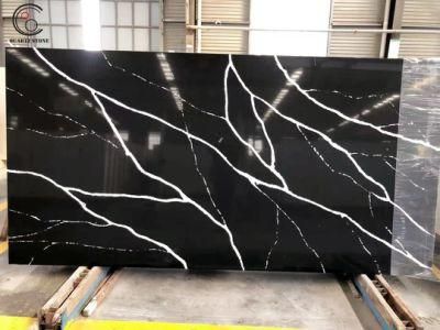 Latest Artificial Black Calacatta Quartz Stone Slab with Beautiful White Veins