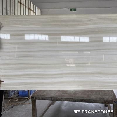 Translucent White Straight Line Alabaster Polished Artificial Onyx Wall Panel