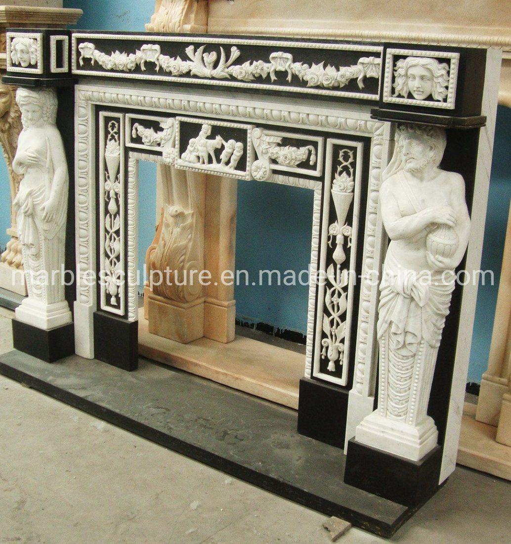 Natural Stone Statue Sculpture Marble Fireplace with Figures (SYMF-228)