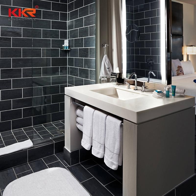 Kkr White Quartz Custom Made Modern Hotel Acrylic Stone Bathroom Vanity
