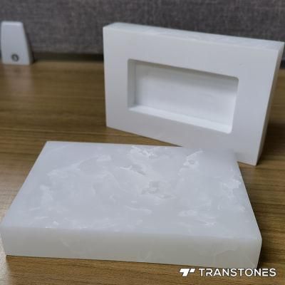 Matt White Onyx Marble Acrylic Solid Surface Decorative Cube with Bottom Cut-out