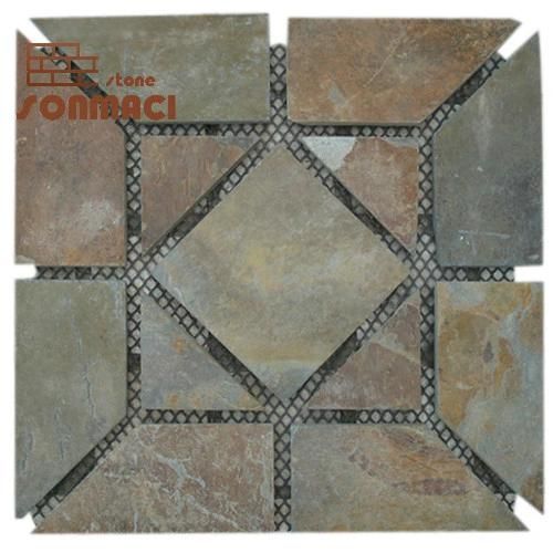 Mixed Color Stone Mosaic Flagstone Mats for House Decoration