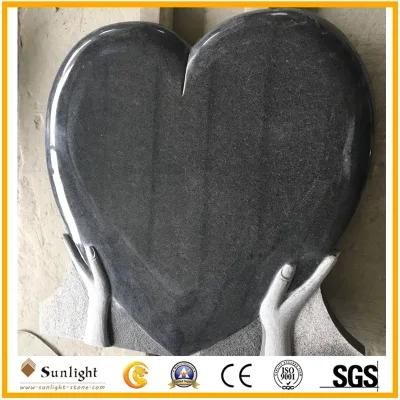 Black Granite Heart Tombstone Heart in Hands