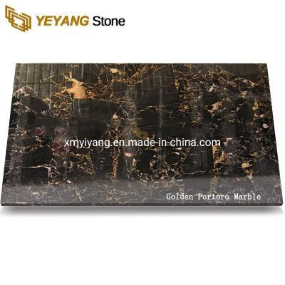 Chinese Natural Stone Golden Portoro Black Marble for Fireplace/Bathroom/Vanity Top/Background/Stairs/Flooring