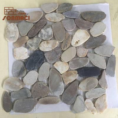 Sliced Flat Natural River Pebble Stone Mosaic