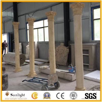Polished Marble Granite Stone Roman Columns, Solid/Hollow Beige/White Marble Columns