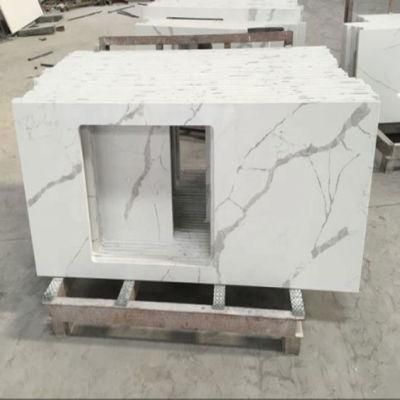 Artificial Calacatta White Quartz Stone Vanity Top for Kitchen or Bathroom