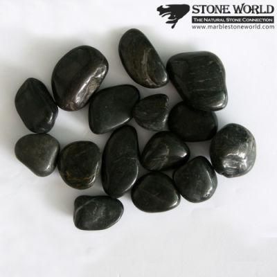 Natural Stone Polished Black Cobblestone for Landscape &amp; Garden (RS-006)