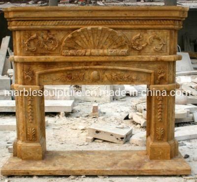 Hot Selling Exquisite Yellow Sculpture Mentel Marble Fireplace (SYMF-089)