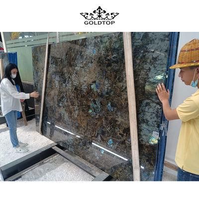 Luxury Stone Indoor Decoration Polished Blue Labradorite Slab Granite Floor Tiles