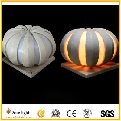 Outdoor Waterproof Sandstone Pumpkin Sculpture with LED Light Lantern