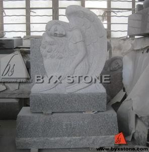 Leaning Angel Granite Monument / Headstone with Feather Carving